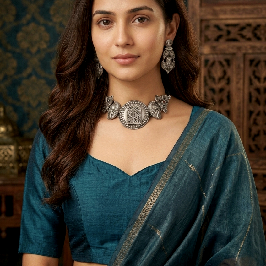 Traditional Antique Silver Choker Set